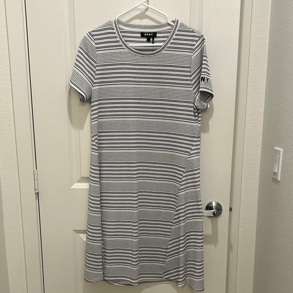 DKNY Monochrome Striped Midi Dress